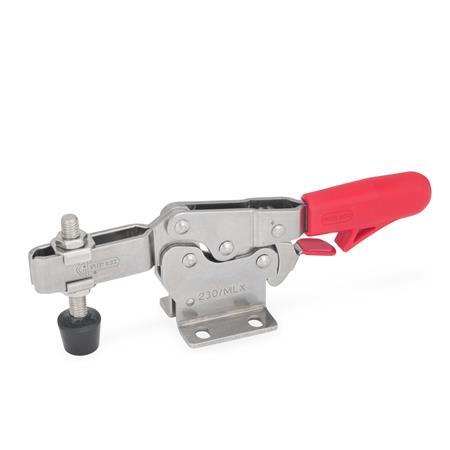Otto Ganter Stainless Steel Horizontal Acting Toggle Clamp with Safety Hook with Horizontal Mounting Base, GN 820.3